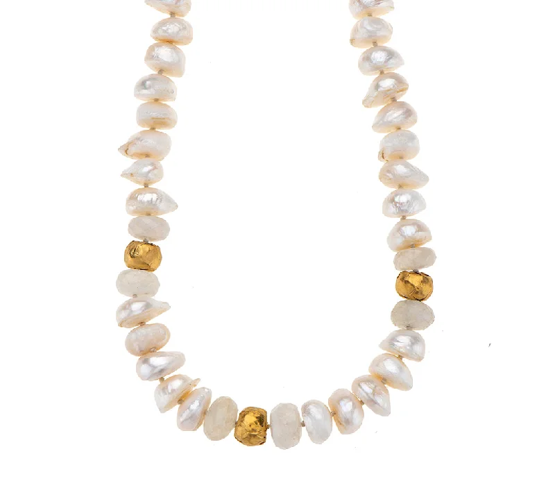 rose gold necklaces for women-Nava Zahavi Yellow Gold Moonstone and Pearl Necklace