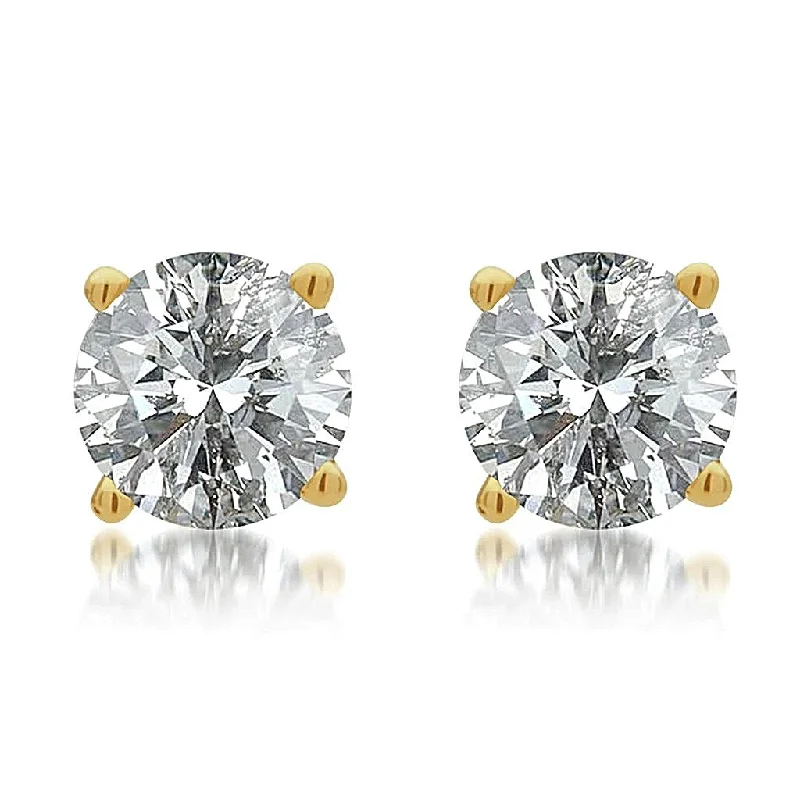 oval earrings for women-14K Yellow Gold Four Prong Round 2.10 CT (TW) VS2 Color G Diamond Stud Earrings.