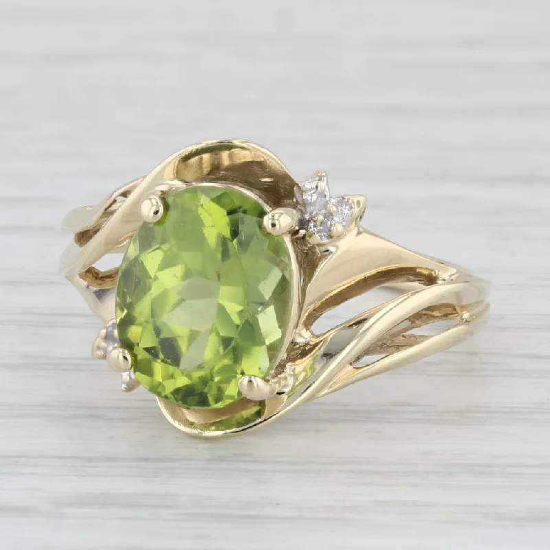 custom gemstone engagement rings for women-3.08ctw Oval Peridot Ring 10k Yellow Gold Size 7.5 Diamond Accents