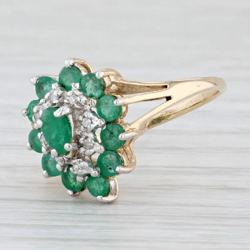 exquisite engagement rings for women-0.85ctw Emerald Diamond Halo Ring 14k Yellow Gold Size 4.5