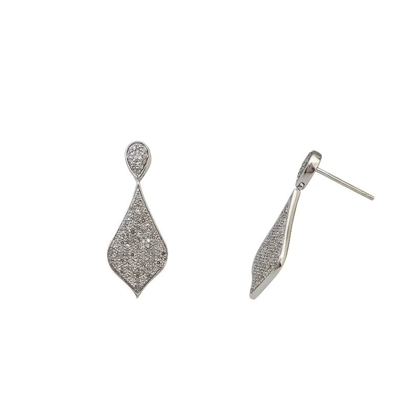 clip-on earrings for women-Diamond Pave Teardrop Hanging Stud Earrings (14K)