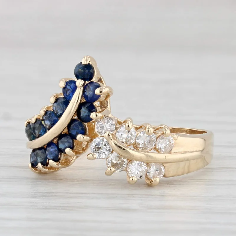 engagement rings with intricate designs for women-1ctw Blue Sapphire Diamond Contoured V Ring 14k Yellow Gold Size 7