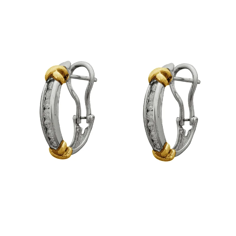 modern earrings for women-Diamond Double Cross Huggie Earrings (14K)