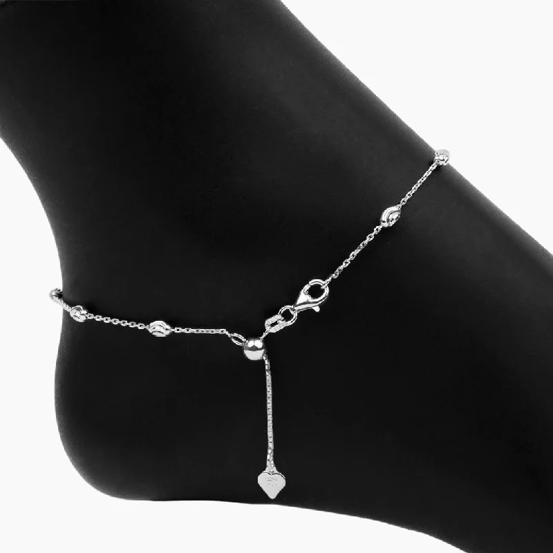 stacking bracelets and anklets for women-Adjustable Moon Cut Stazione Bead Anklet (Silver)