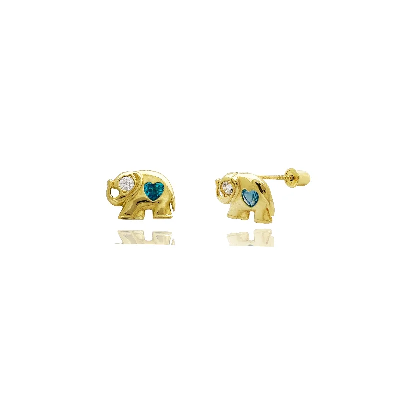 luxury gold earrings for women-Mini Elephant Stud Earrings (14K)