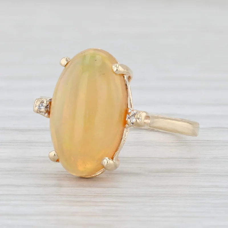 wedding bands with engagement rings for women-Yellow Opal Oval Cabochon Solitaire Ring 14k Yellow Gold Size 6.25