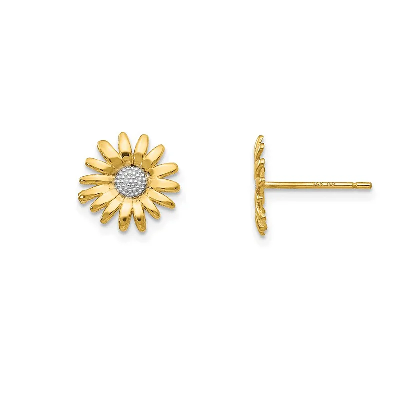 custom hoop earrings for women-Two-Tone Daisy Flower Stud Earrings (14K)