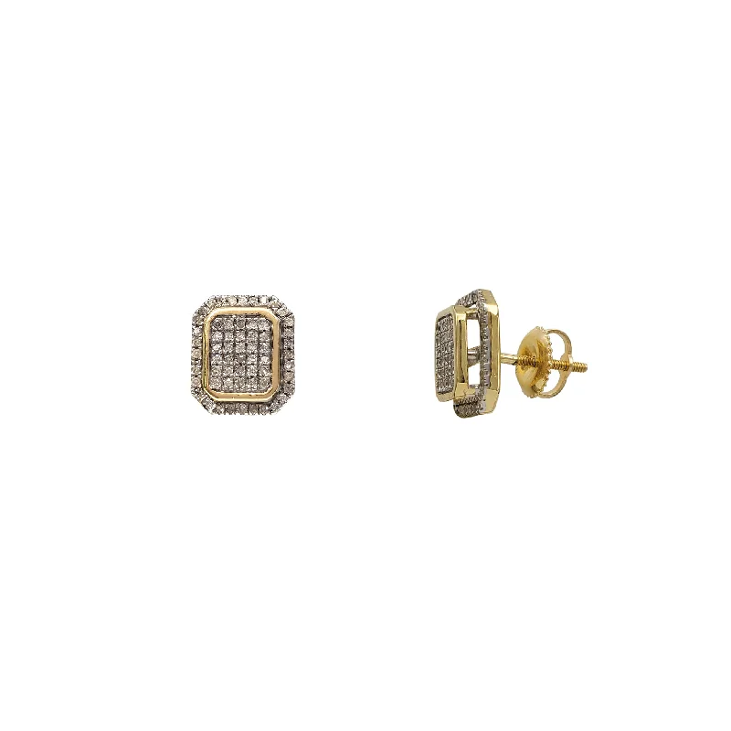 crystal drop earrings for women-Diamond Iced-Out Bezel Rectangle Stud Earrings (10K)