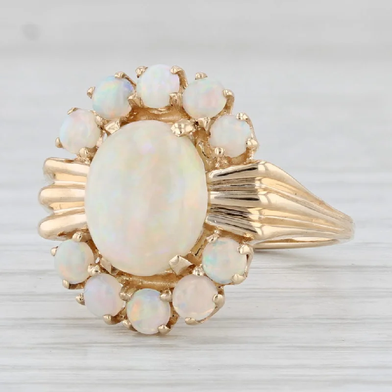 bridal engagement rings for women-Oval Opal Cabochon Ring 14k Yellow Gold Size 7.5