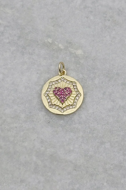 romantic sterling silver necklaces for women-Ruby Heart Coin Charm