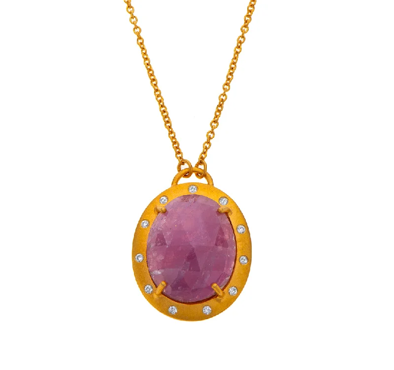 colorful gemstone necklaces for women-Nava Zahavi Yellow Gold Pink Sapphire Diamond Necklace