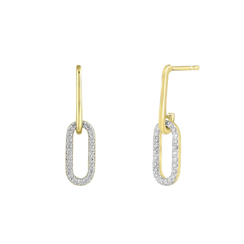 gold hoop earrings for women-Diamond Paperclip Stud Dangling Earrings (14K)