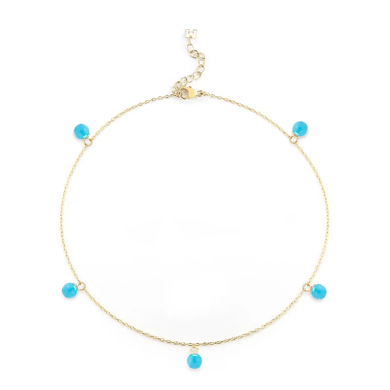 luxury charm anklets for women-14kt Gold 5 Point Turquoise Anklet