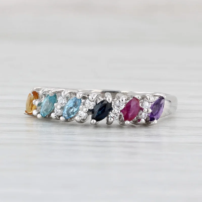 classic engagement rings for women-0.79ctw Gemstone Stackable Ring 10k White Gold Size 7 Multi-Stone