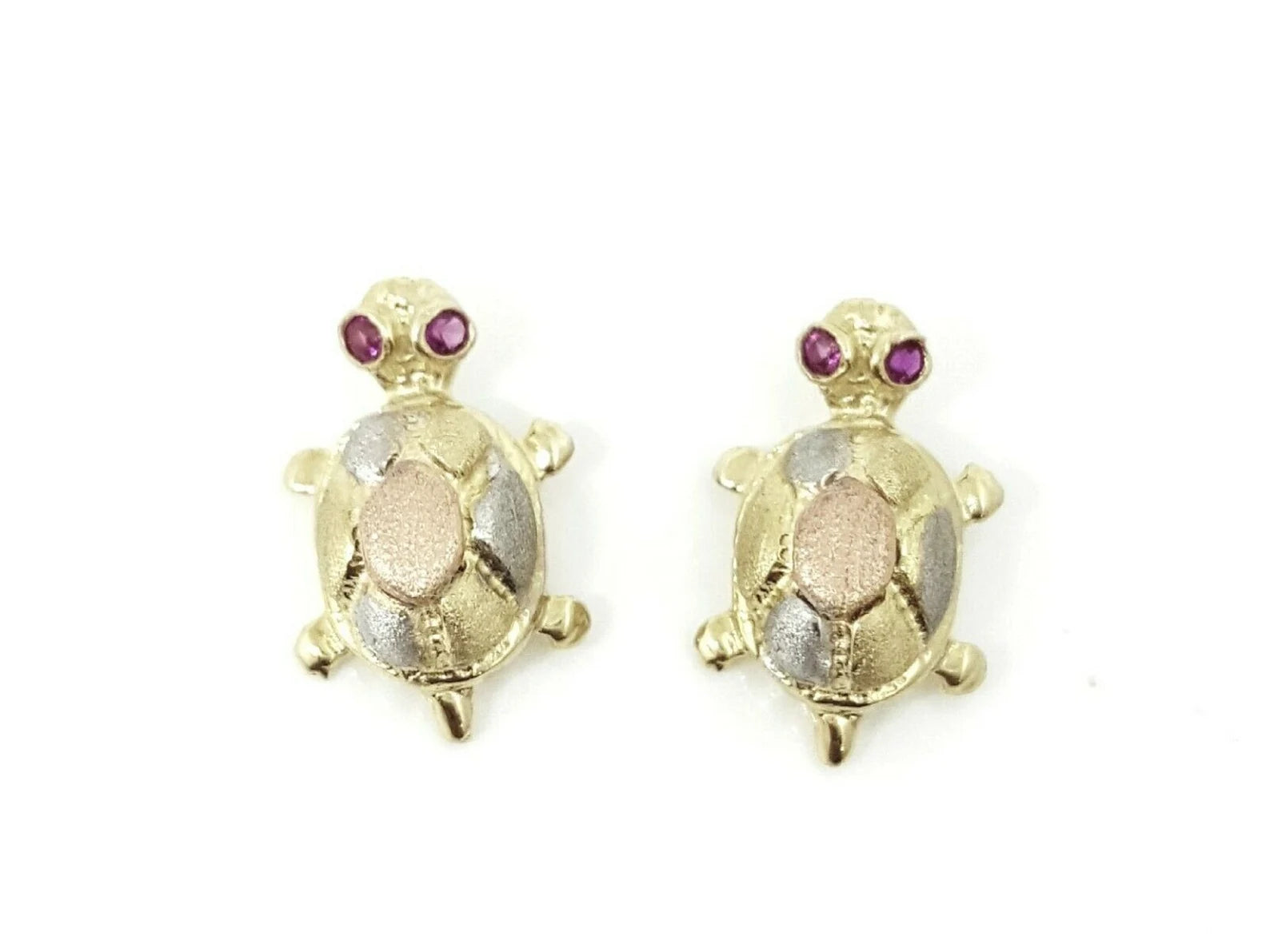 double stud earrings for women-Tricolor Turtle Earrings （14K）