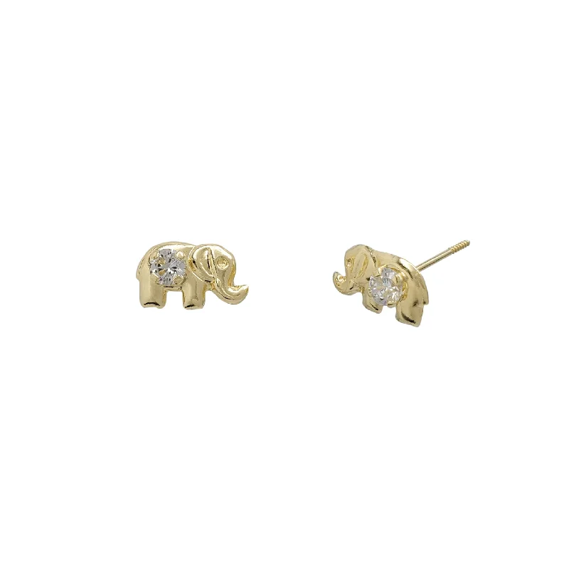 white gold earrings for women-Stone-set Elephant Stud Earrings (14K)