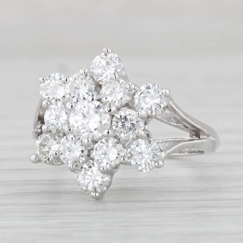 three-stone engagement rings for women-2ctw Diamond Cluster Star Flower Ring 14k White Gold Size 6.5