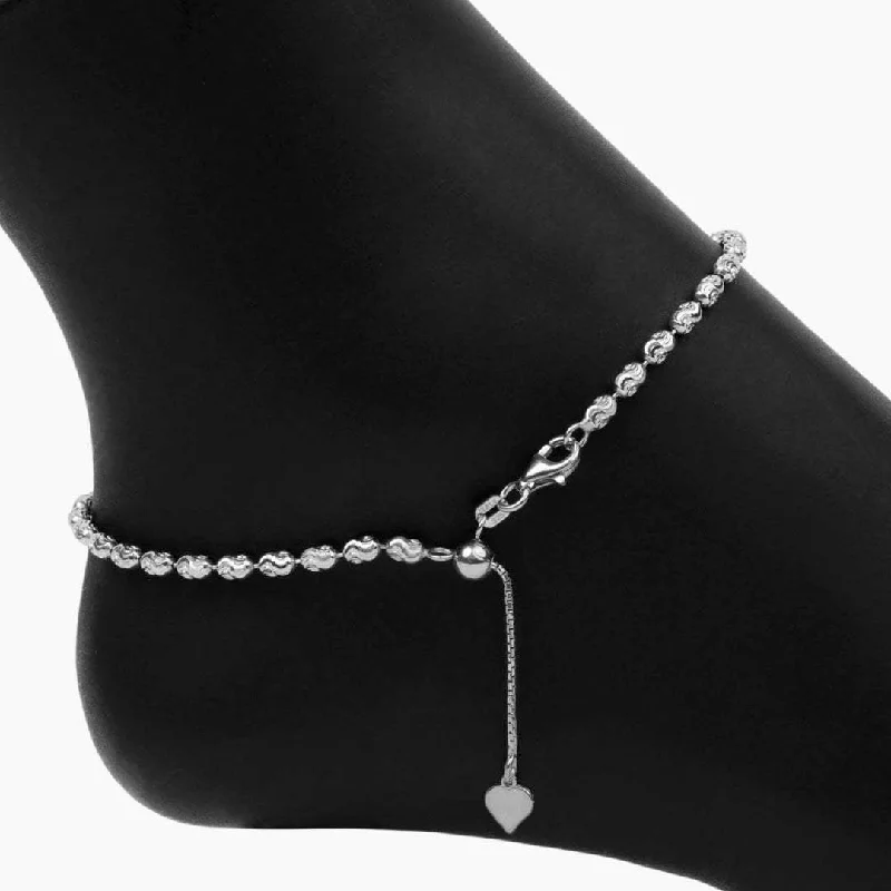 personalized charm anklets for women-Adjustable Sterling Silver Moon Cut Bead Anklet