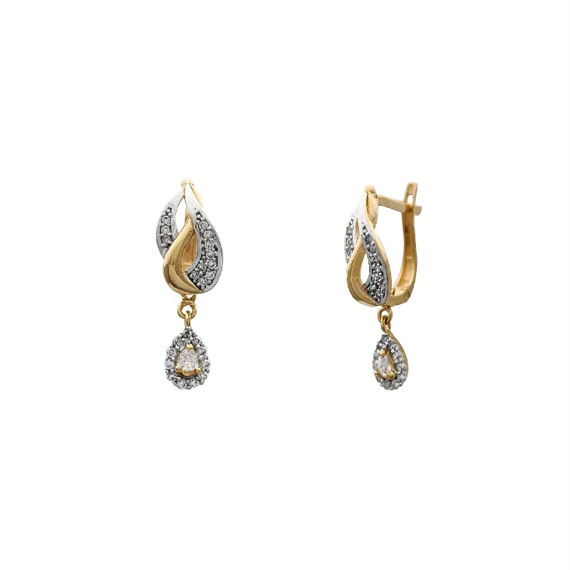 romantic earrings for women-Blazing Teardrop Hanging Huggie Earrings (14K)