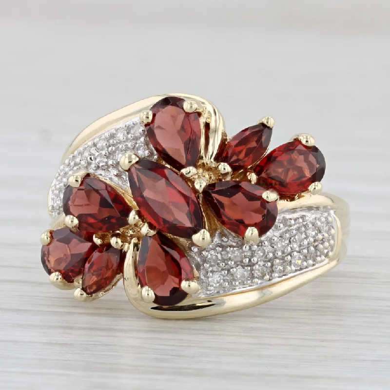 diamond engagement rings for women-4.38ctw Garnet Diamond Cluster Ring 10k Yellow Gold Size 9.25 Bypass