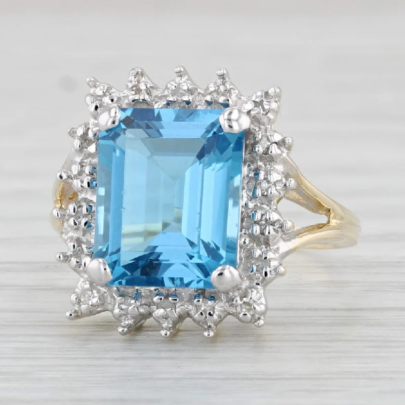 halo setting engagement rings for women-5.88ctw Blue Topaz Diamond Halo Ring 10k Yellow Gold Size 7.75