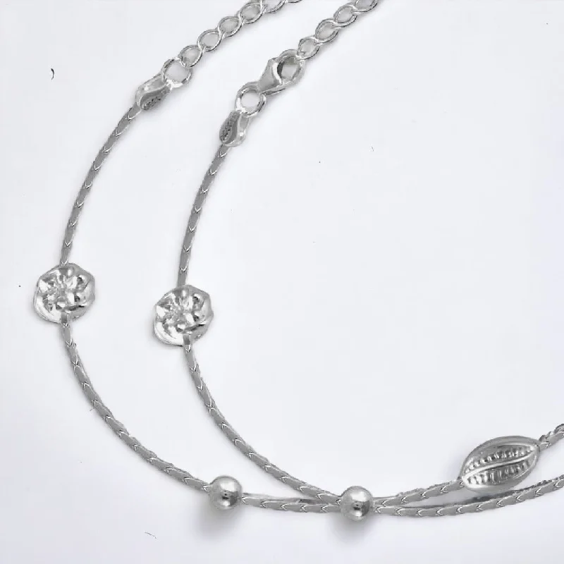 charm ankle chains for women-Flower Silver Stud Charm Anklet For Women & Girls