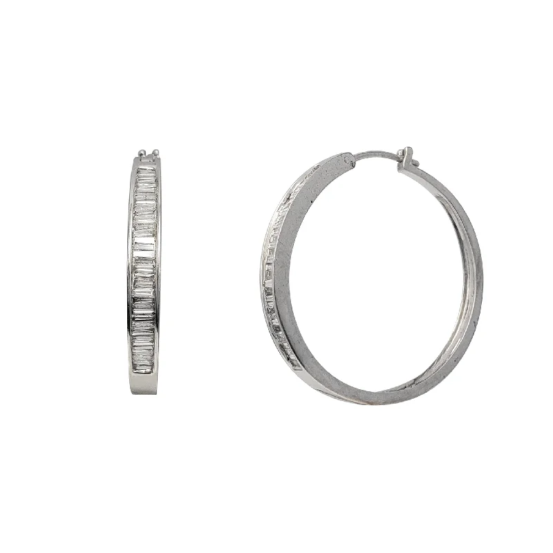 simple earrings for women-Diamond Baguettes Hoop Earrings (14K)