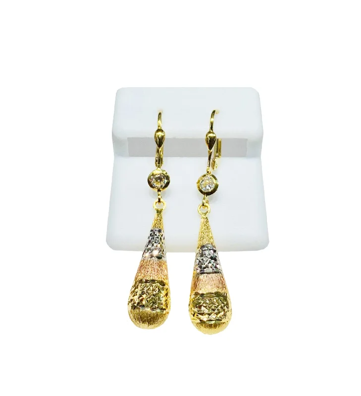 chic gold earrings for women-Tri-color Drop CZ Earrings (14K).