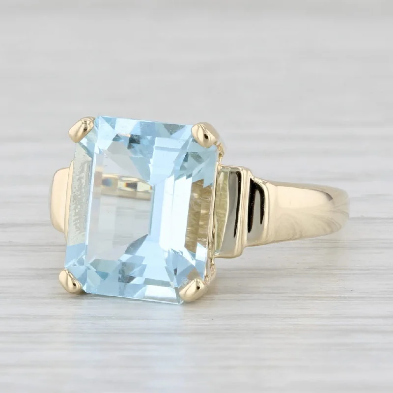 minimalist engagement rings for women-5ct Emerald Cut Aquamarine Solitaire Ring 14k Yellow Gold Size 6.25