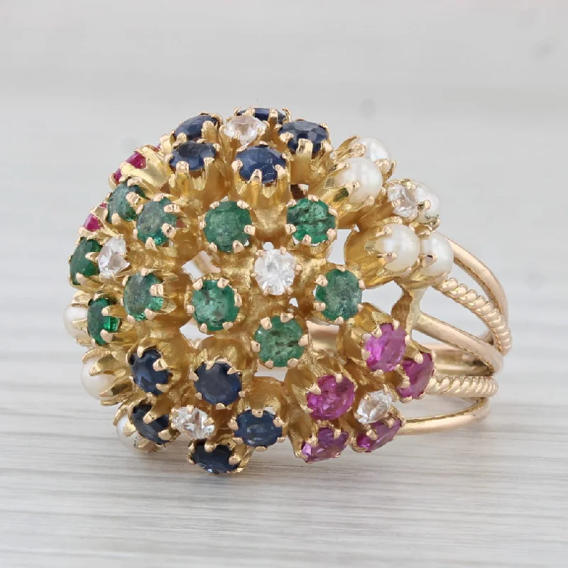 engagement rings with birthstones for women-2.52ctw Gemstone Cluster Cocktail Ring 18k Gold Emerald Ruby Sapphire