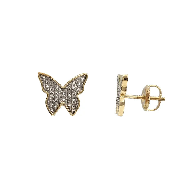 minimalist stud earrings for women-Diamond Iced-Out Butterfly Stud Earrings (10K)