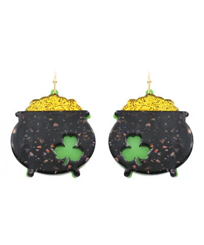 bridal stud earrings for women-St. Patrick Pot of Gold Earrings