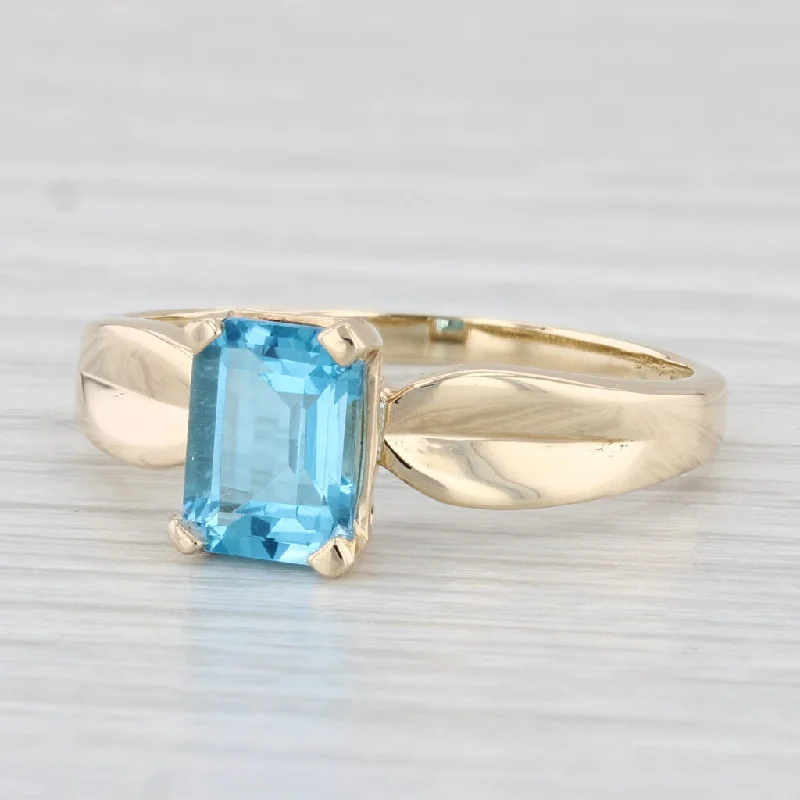 round diamond engagement rings for women-1.70ct Blue Topaz Solitaire Ring 10k Yellow Gold Size 10.25 Emerald Cut