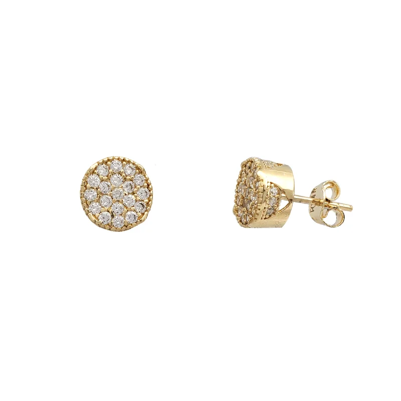 affordable earrings for women-Zirconia Iced-Out Round Stud Earrings (14K)