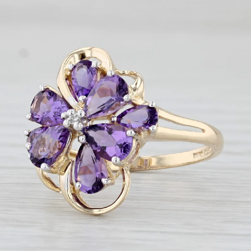 simple engagement rings for women-2.35ctw Amethyst Flower Cluster Ring 14k Yellow Gold Size 8.25