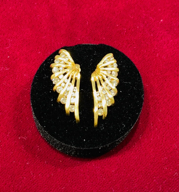 simple earrings for women-Diamond Wings Earring (14K).