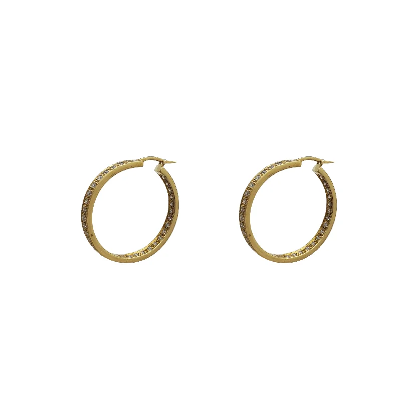 classic diamond earrings for women-Diamond Inside Out Hoop Earrings (14K)