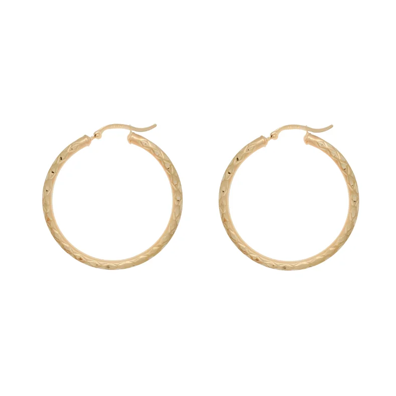 stacked earrings for women-Harlequin Diamond Cut Hoop Earring (14K)