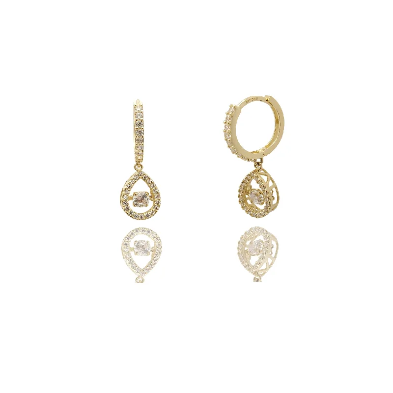 large earrings for women-Halo Teardrop Pave CZ Huggie Earrings (14K).