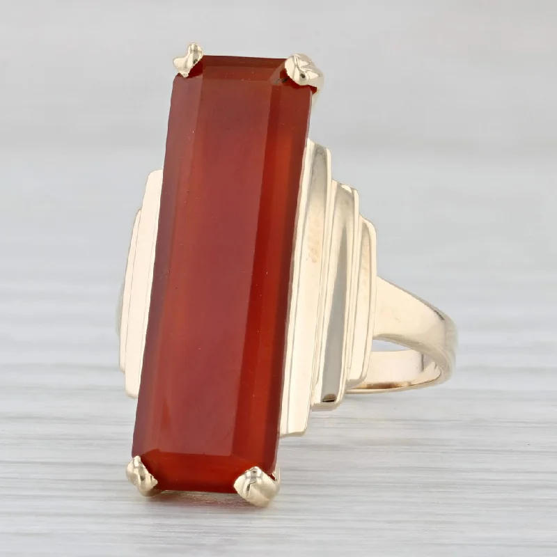 luxury halo engagement rings for women-Red Orange Chalcedony Ring 14k Yellow Gold Size 8