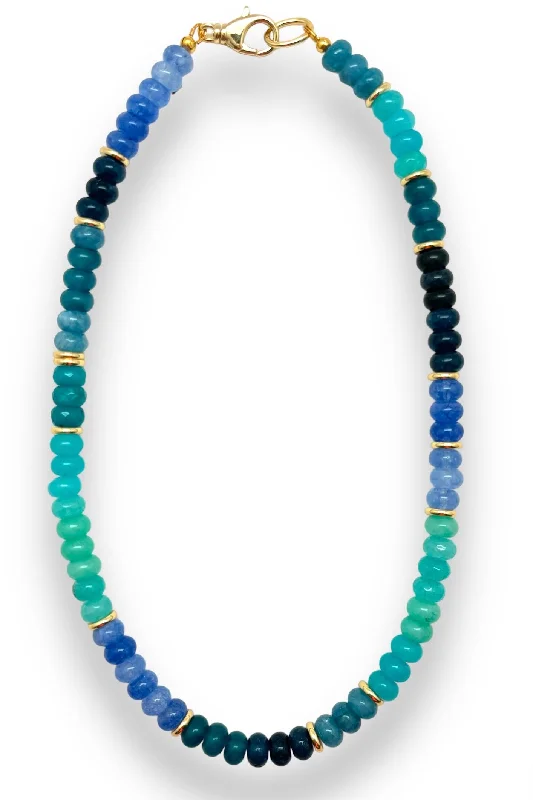 moonstone necklaces for women-Multi Blue Jade Beaded Necklace