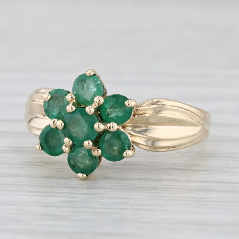 oval engagement rings for women-1.25ctw Emerald Flower Cluster Ring 14k Yellow Gold Size 8