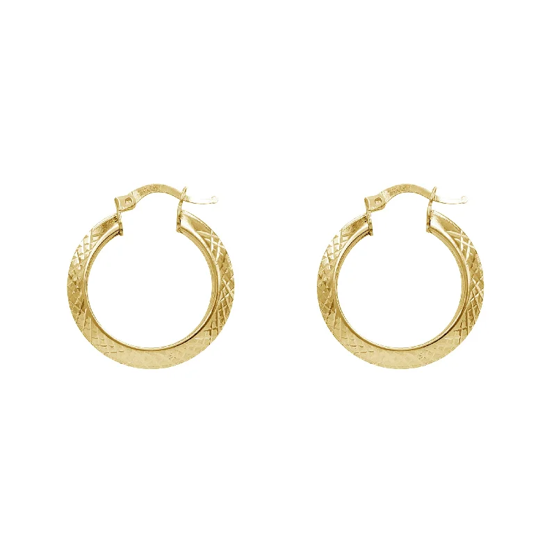 sterling silver earrings for women-Yellow Faceted-cuts Hoop Earrings (14K)