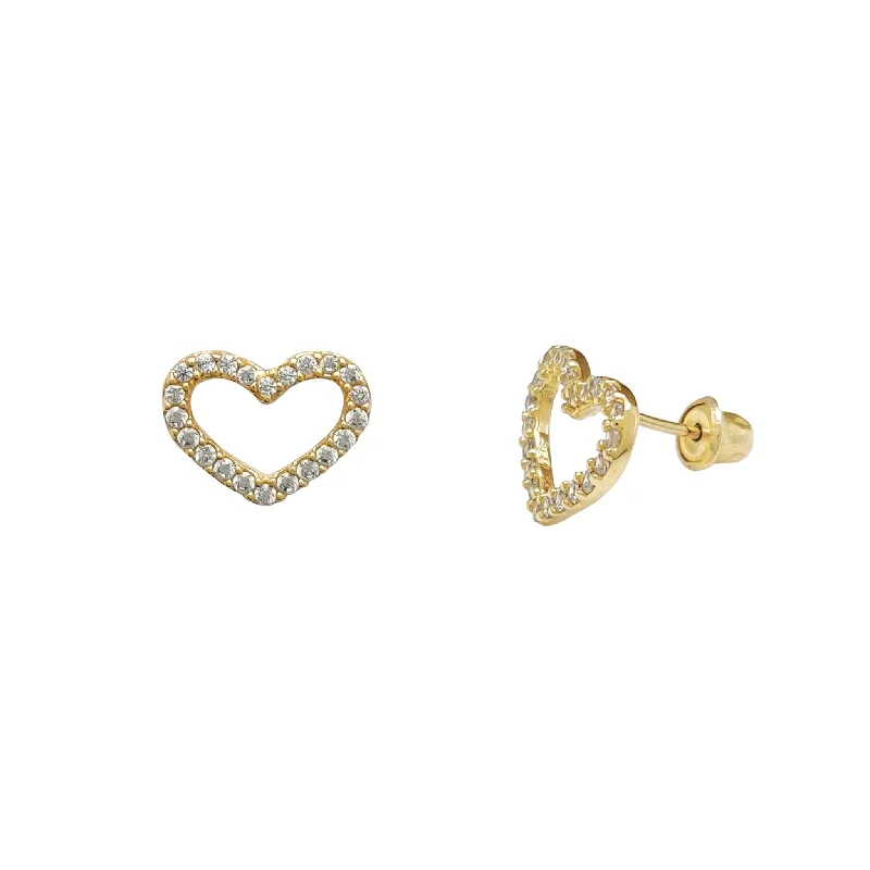 crystal drop earrings for women-Stone-Set Silhouette Heart Stud Earrings (14K)