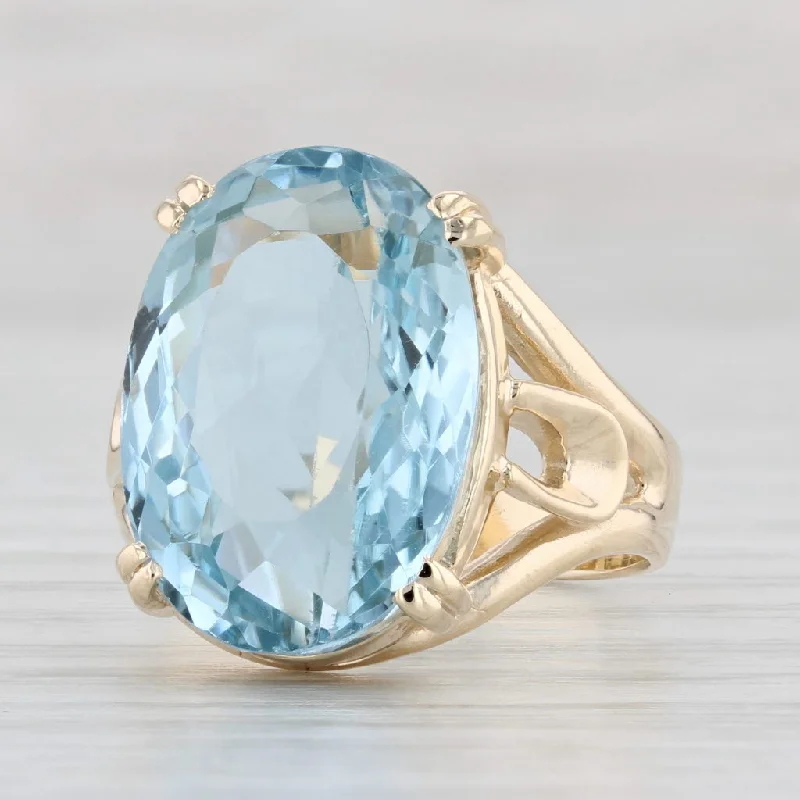 engagement rings with birthstones for women-New 16.70ct Blue Topaz Ring 14k Yellow Gold Size 7.5 Oval Solitaire