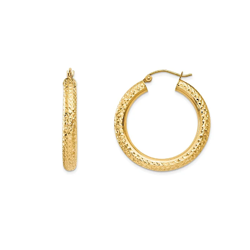 hoop diamond earrings for women-Glossy Faceted Hoops Earrings (14K)