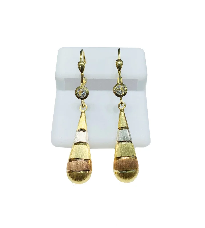 diamond drop earrings for women-Tri-color Drop Earrings (14K).