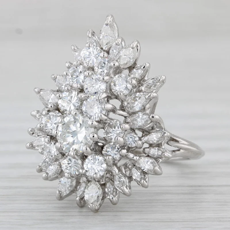 custom diamond engagement rings for women-2.82ctw Diamond Cocktail Ring Platinum Size 7 Pear Cluster