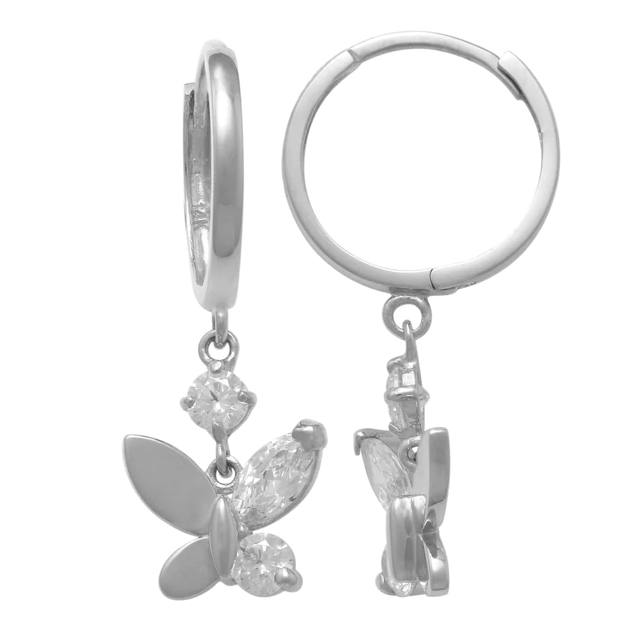 affordable earrings for women-Zirconia  Butterfly Dangling Huggie Earrings (14K)