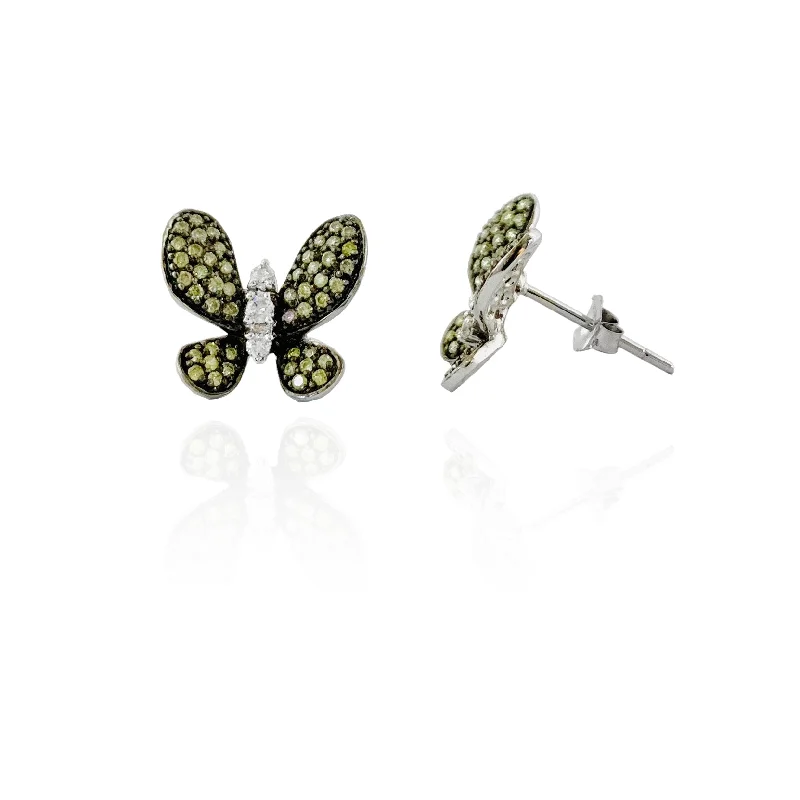 boho earrings for women-Diamond Butterfly Earrings (14K)